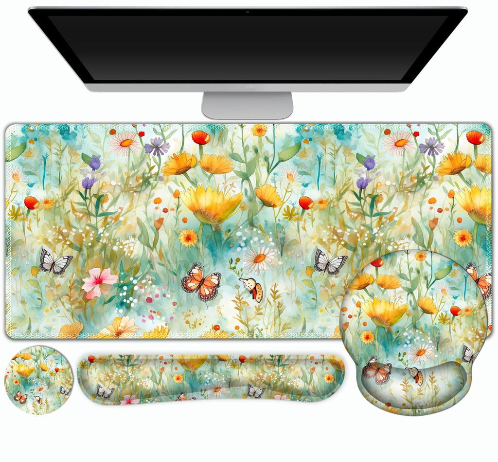 Gaming Mouse Pad Large Desk Mat, Cute Purple Marble Rose Desk Pad Protector