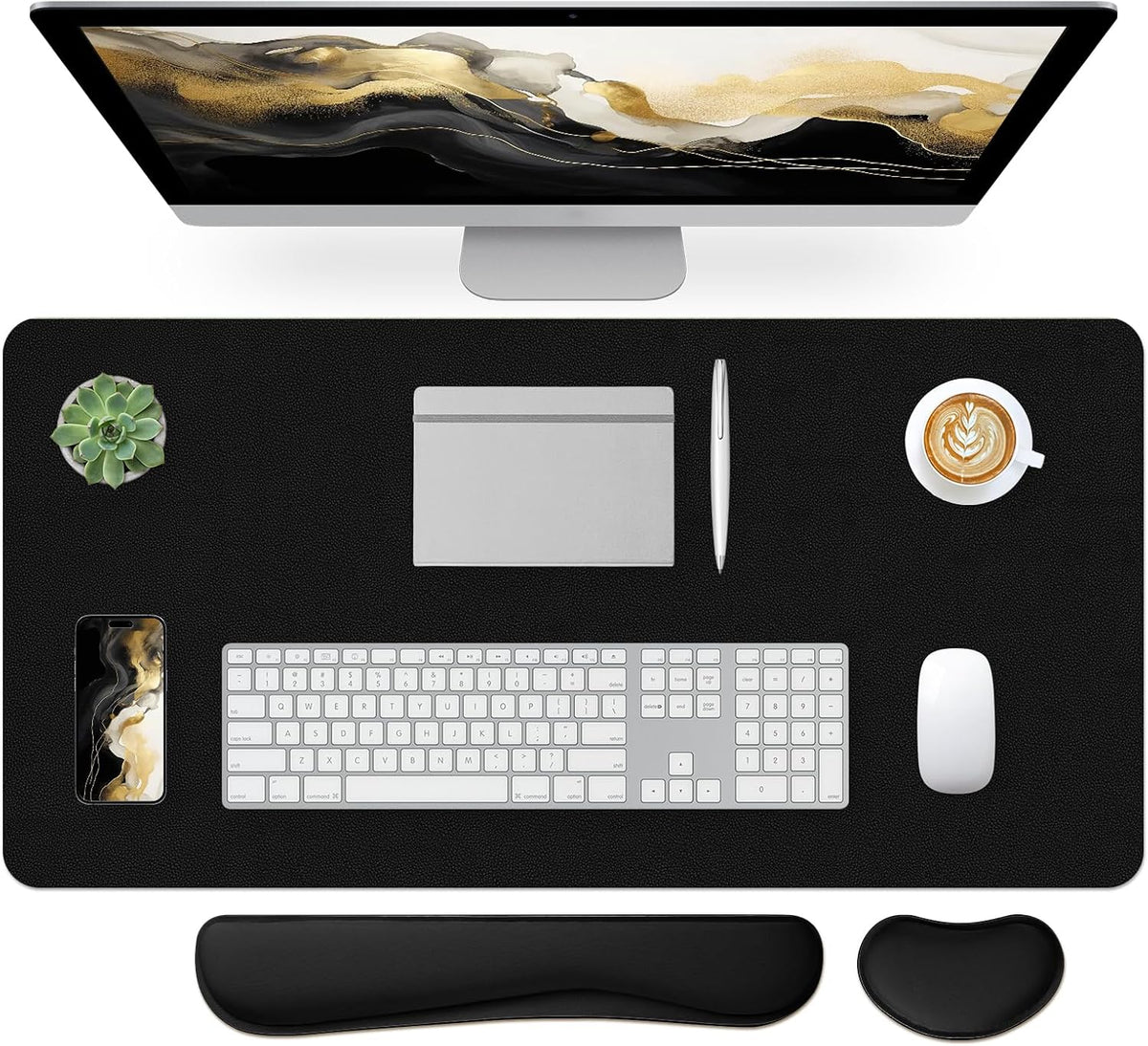 Bloss Leather Desk Pad and Keyboard Wrist Rest, Large Mouse Pad + Keyboard Pad+Mouse Wrist Support, Non-Slip Desk Mat Protector for Office, Home(31.5×15.7 Inches,Beige)