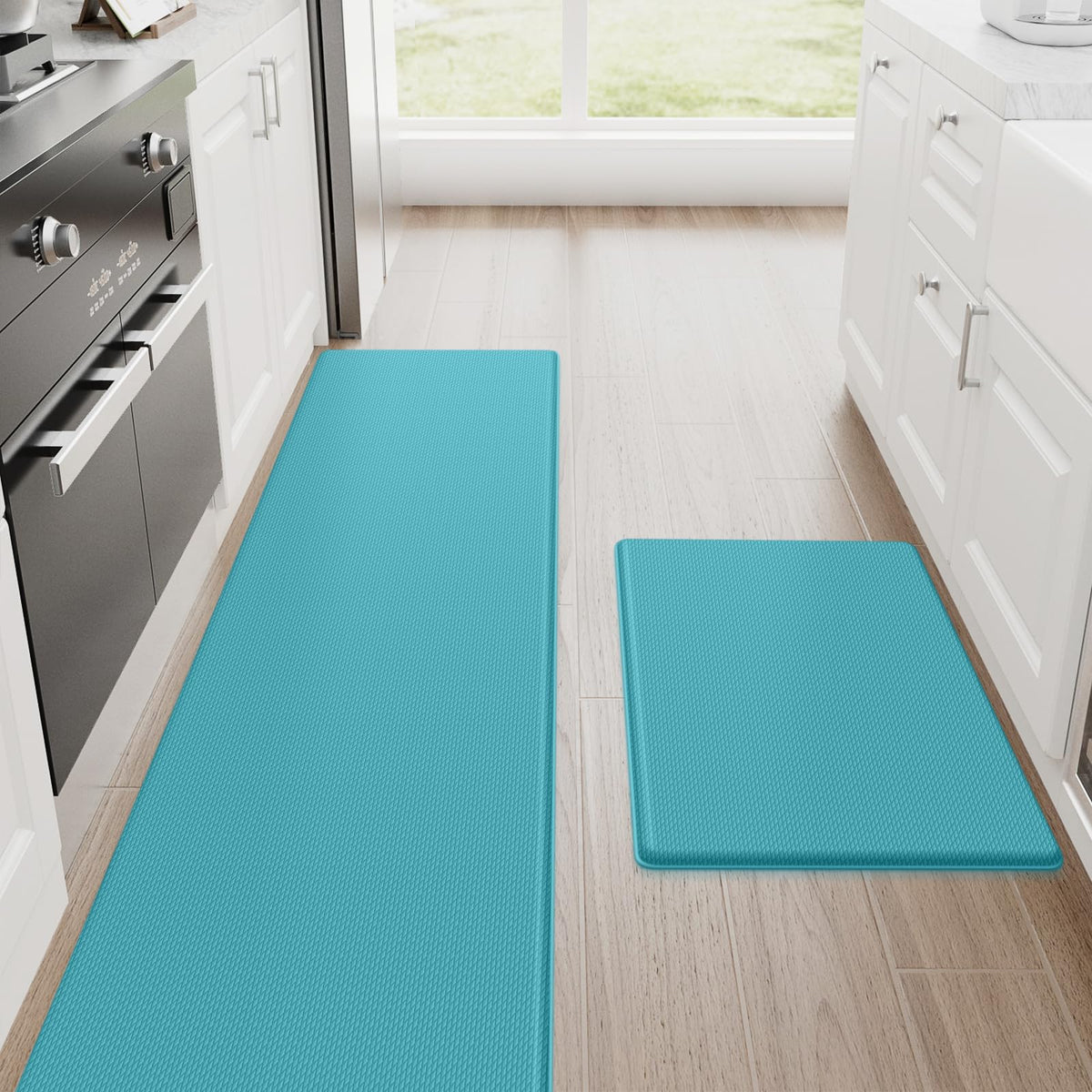 StepRite Kitchen Mats for Floor, 2-Piece Anti-Fatigue Kitchen Rugs, Black