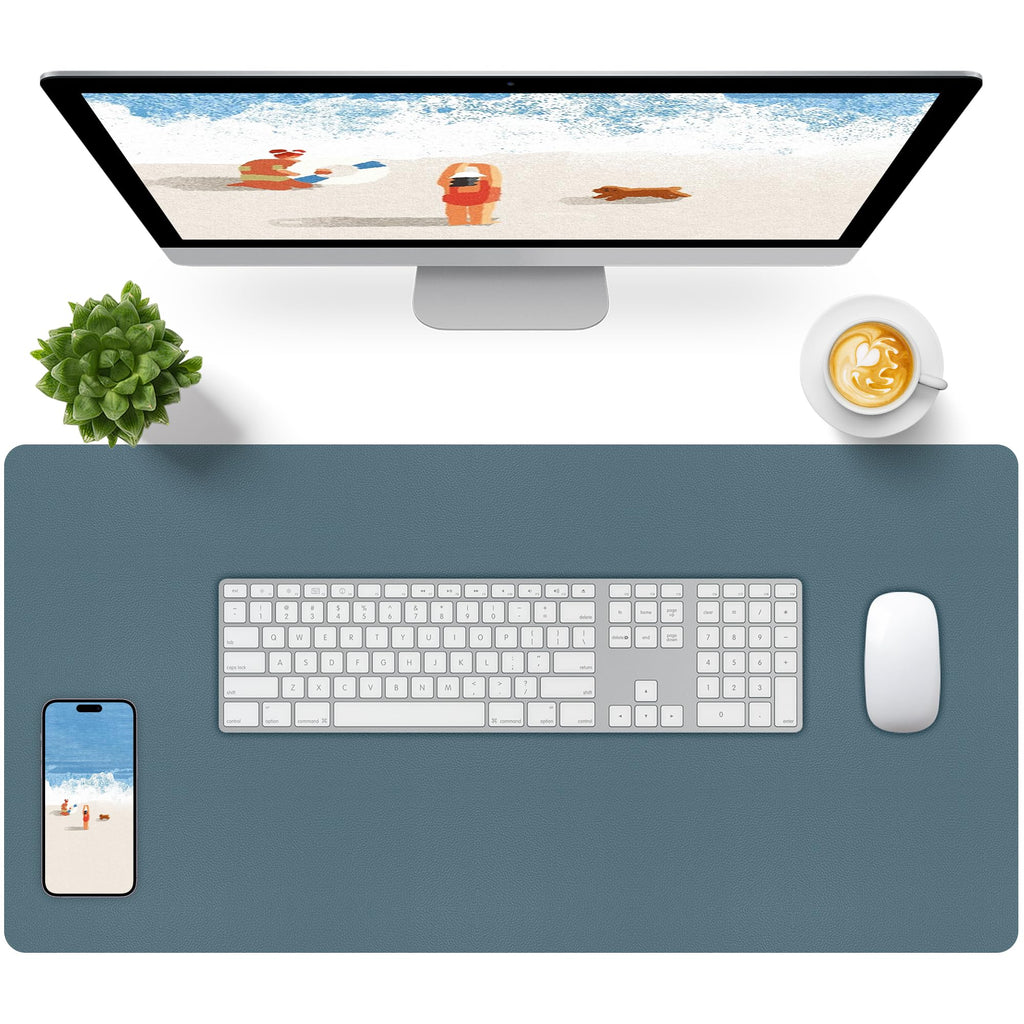 Bloss Leather Desk Pad and Keyboard Wrist Rest, Large Mouse Pad + Keyboard Pad+Mouse Wrist Support, Non-Slip Desk Mat Protector for Office, Home(31.5×15.7 Inches,Beige)