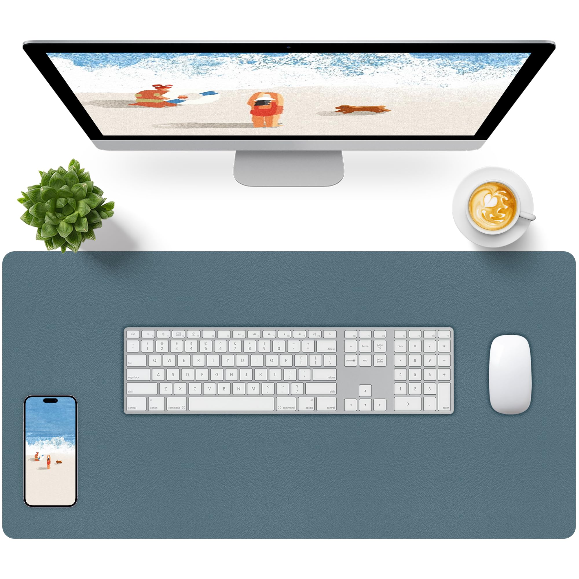 Bloss Leather Desk Pad and Keyboard Wrist Rest, Large Mouse Pad + Keyboard Pad+Mouse Wrist Support, Non-Slip Desk Mat Protector for Office, Home(31.5×15.7 Inches,Beige)