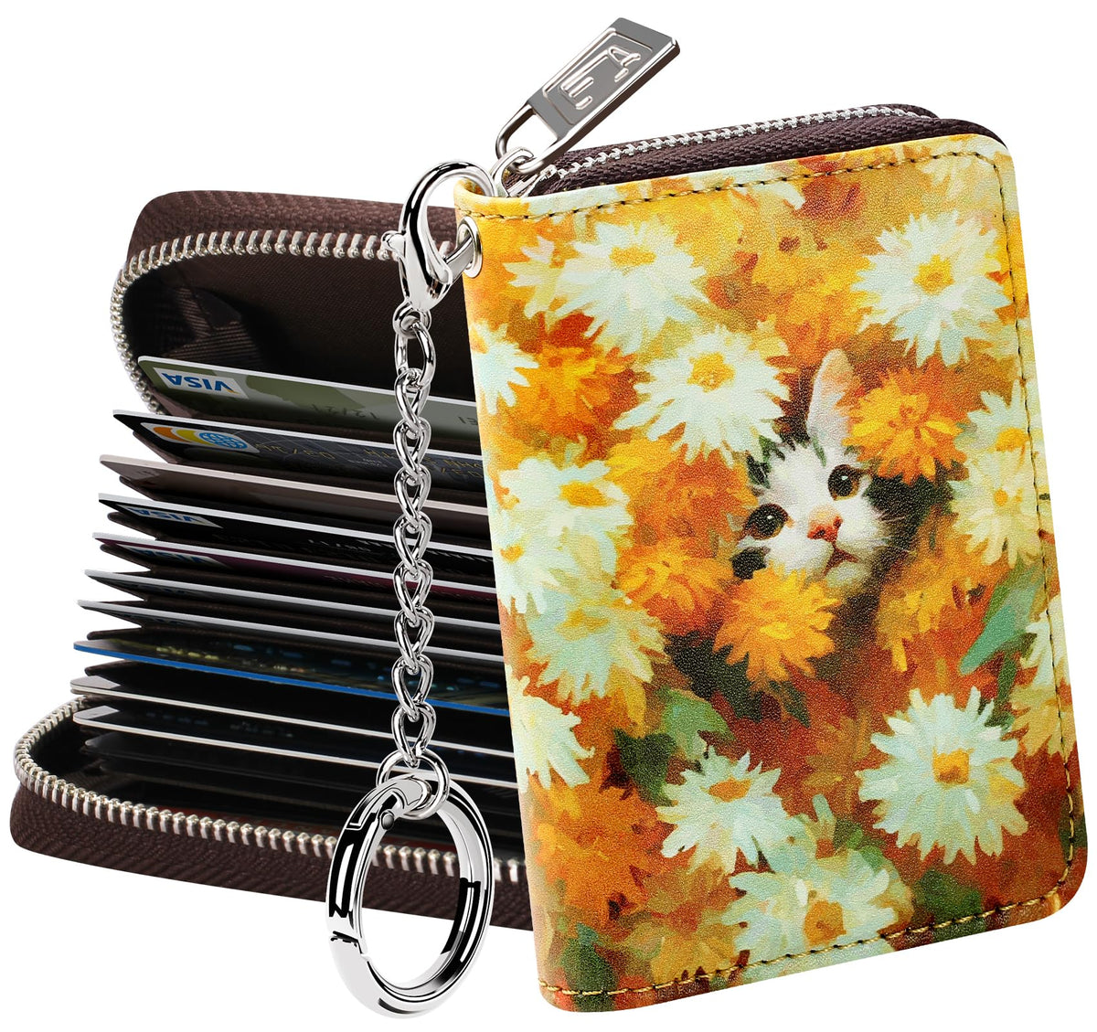 FurArt Zipper Wallet Women RFID Credit Card Holder keychain Wallet