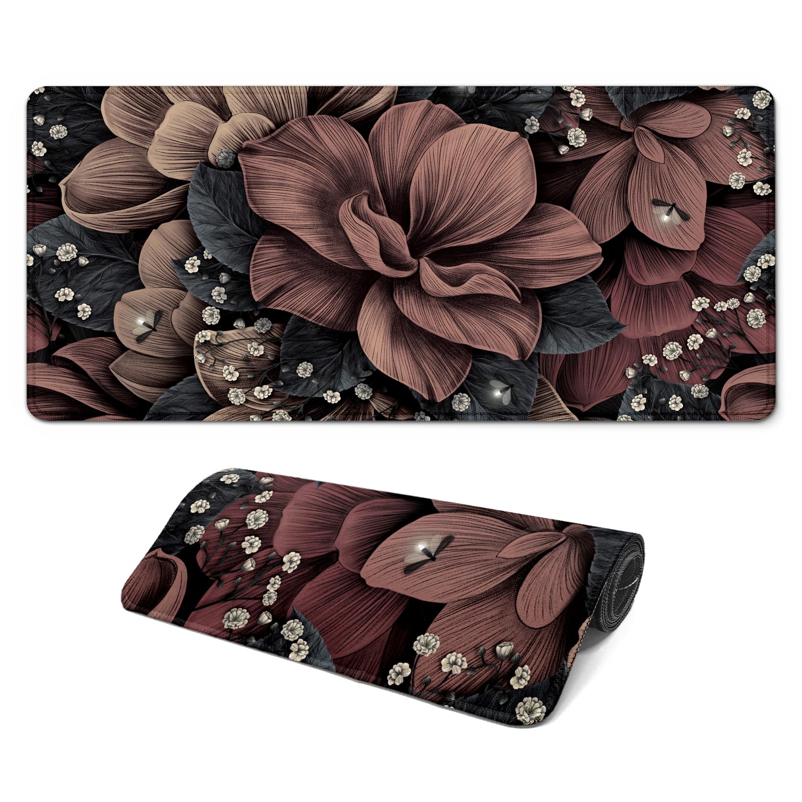 Gaming Mouse Pad, Large 31.5 x 11.8 inches Mousepad, Long Keyboard Pad, Cute Mouse Mat for Computer with Stitched Edges and Non-Slip Base (Wildflower)