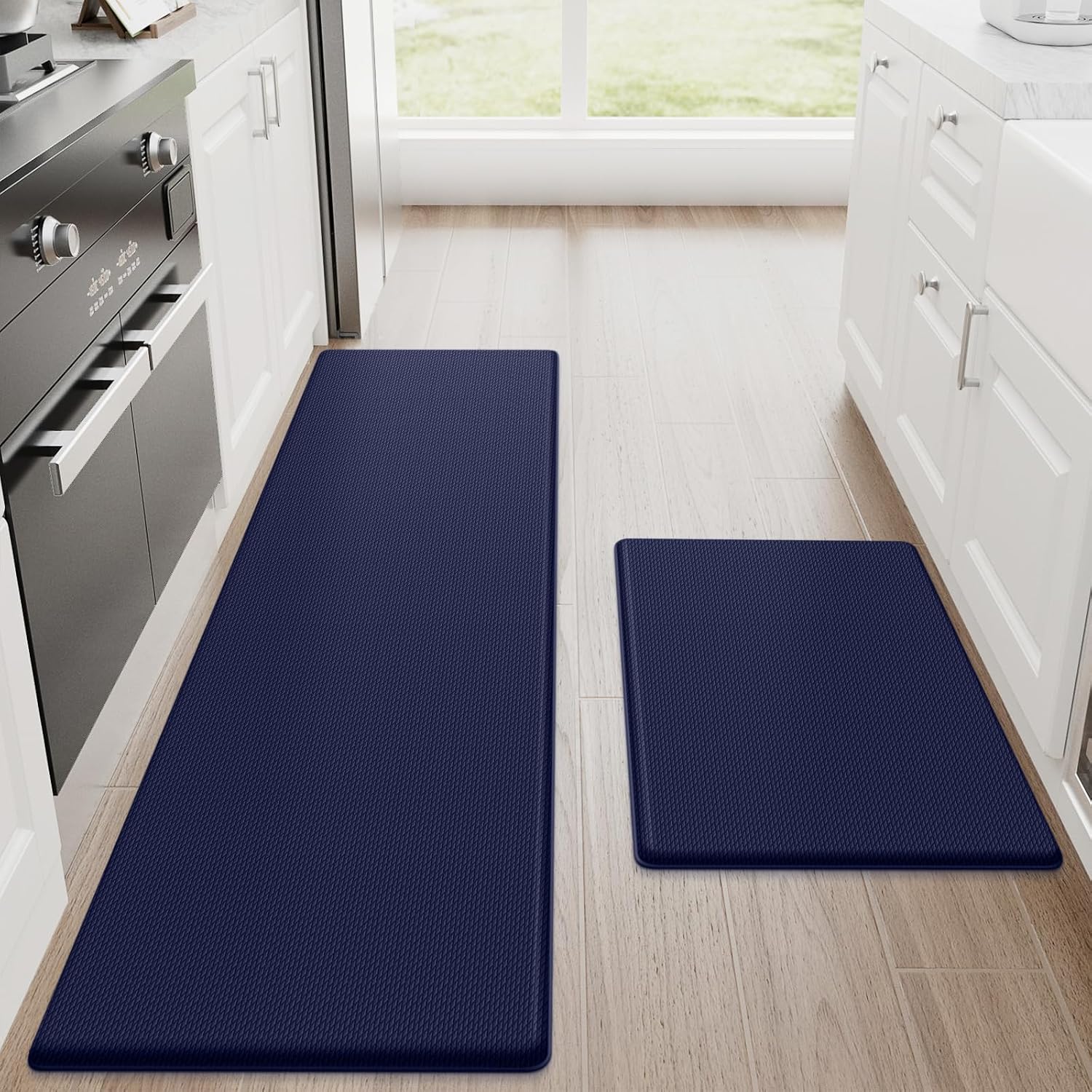 StepRite Kitchen Mats for Floor, 2-Piece Anti-Fatigue Kitchen Rugs, Black