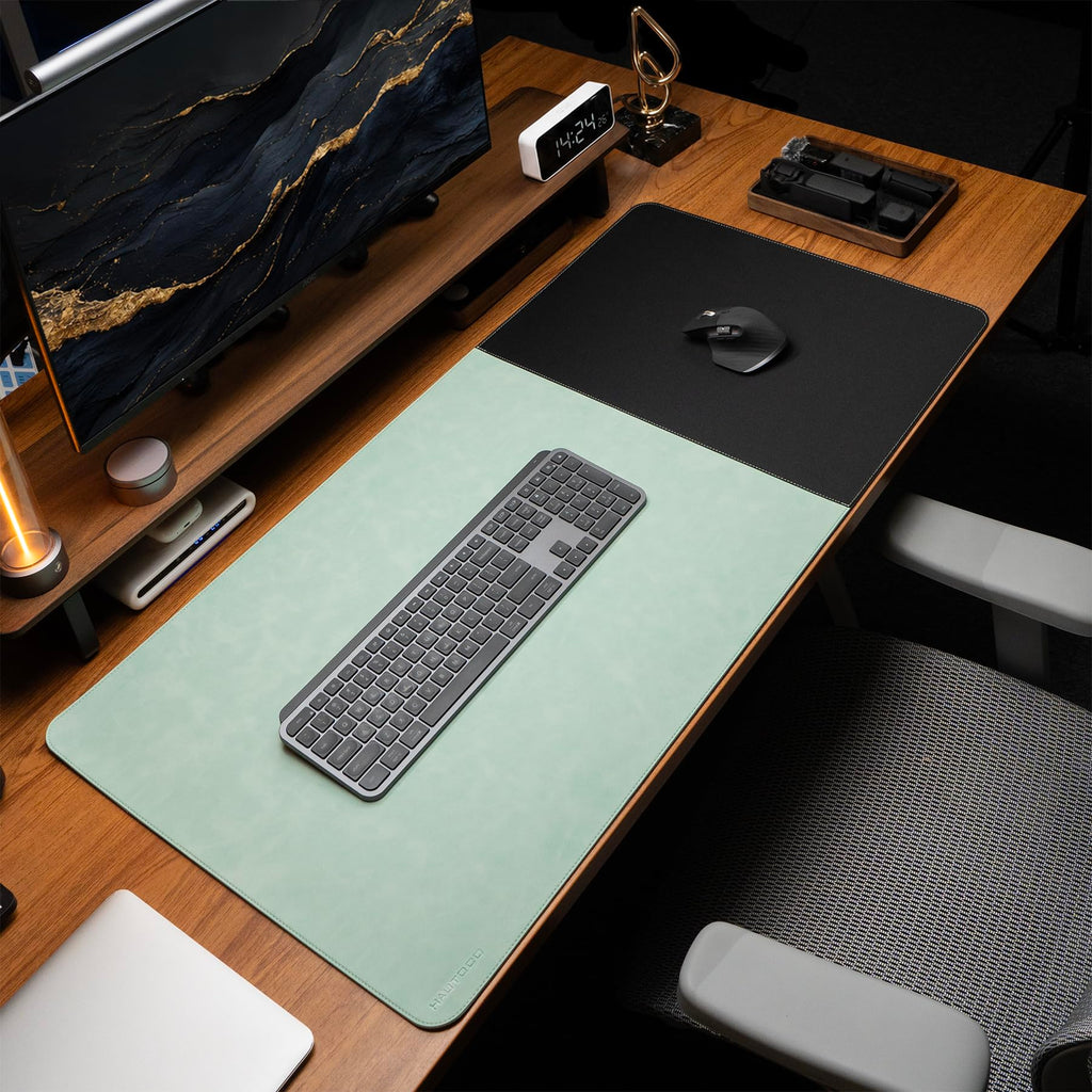 HAUTOCO Cork Desk Mat 31.5"x15.7", Distressed PU Leather & Cloth Desk Pad