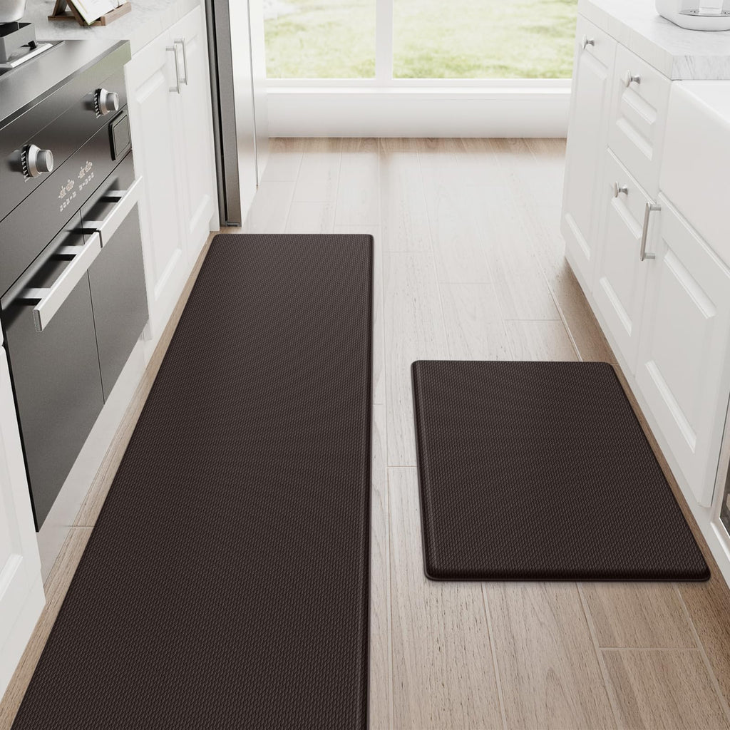 StepRite Kitchen Mats for Floor, 2-Piece Anti-Fatigue Kitchen Rugs, Black