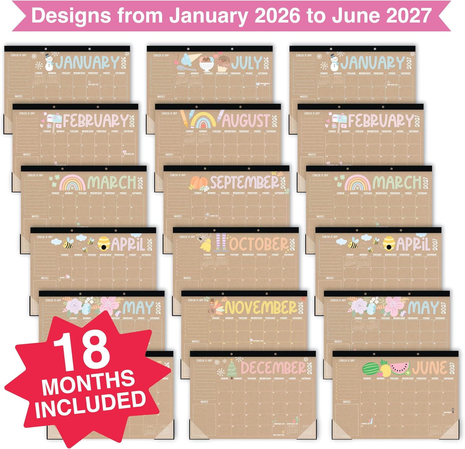 Large Teacher Desk Calendar 2026-2027 - Desktop Calendar 2026