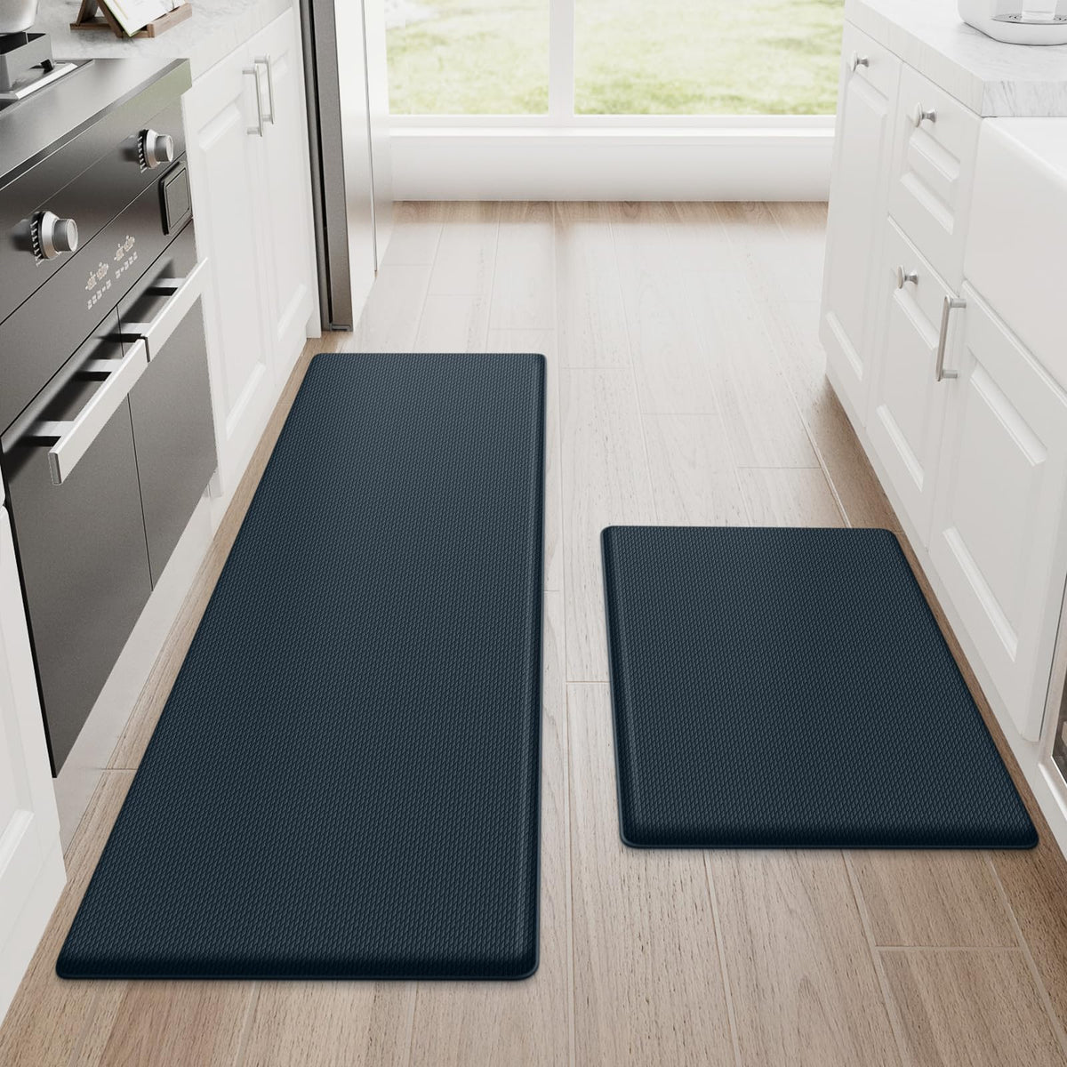 StepRite Kitchen Mats for Floor, 2-Piece Anti-Fatigue Kitchen Rugs, Black