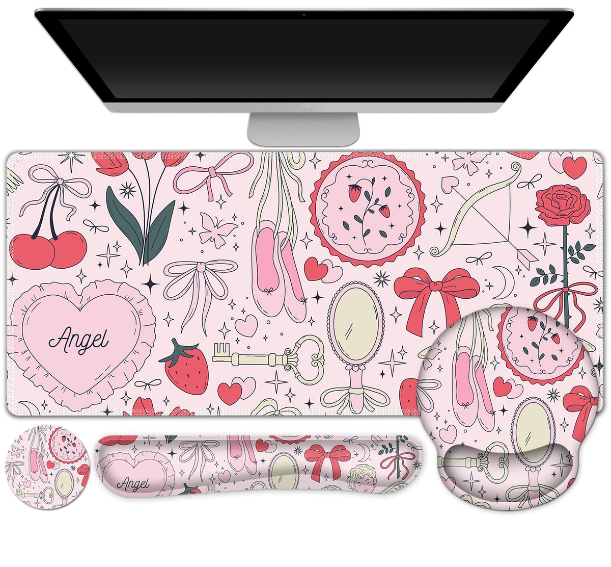 Gaming Mouse Pad Large Desk Mat, Cute Purple Marble Rose Desk Pad Protector