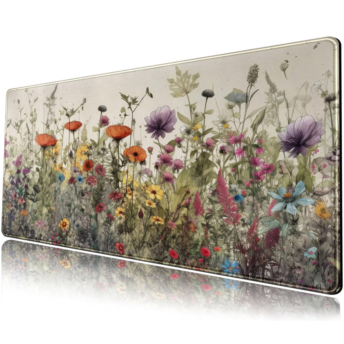 Dark Cottagecore Desk Mat Black Purple Flower XL Mouse Pad Large Gaming Mousepad Extended Vintage Aesthetic Desk Pad Keyboard Mouse Mat 31.5 x 11.8 in for Work Game Office Decor
