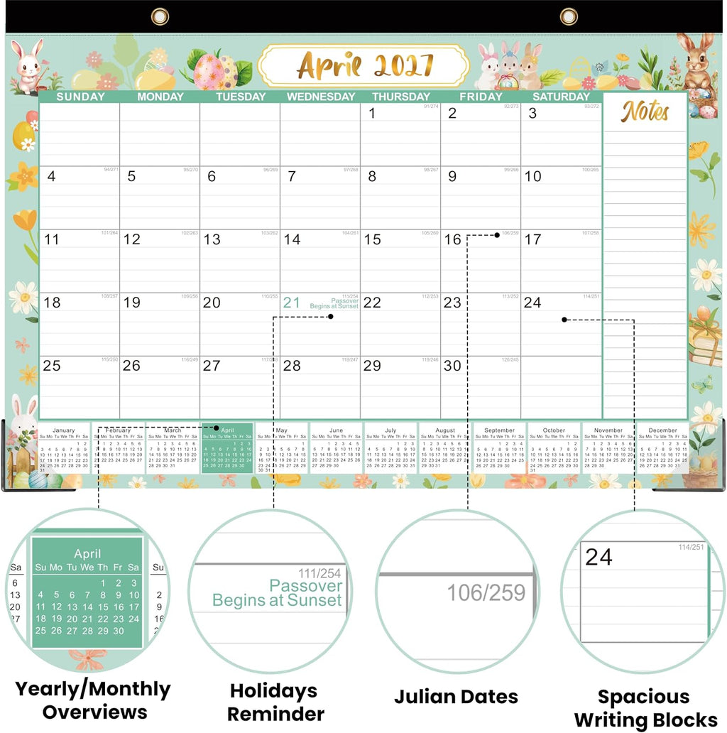 Desk Calendar 2026-2027, Large 18-Month Desk/Wall Calendar, Until Dec 2027