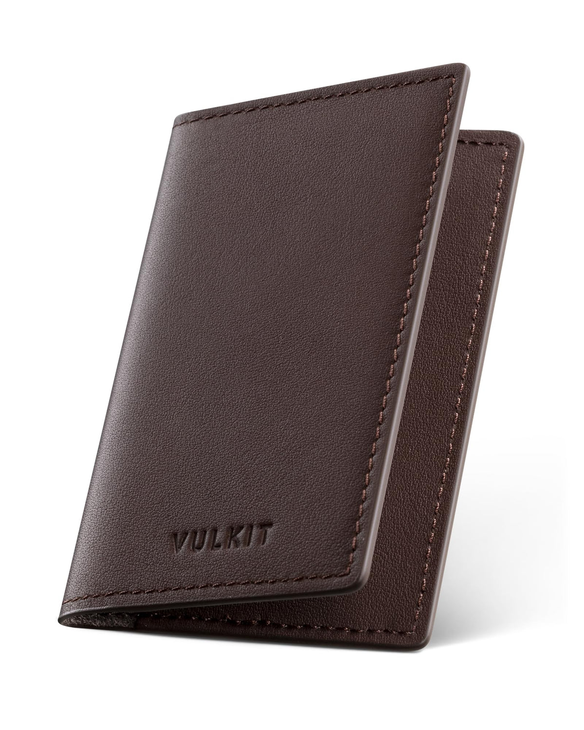 VULKIT Leather Business Card Holder 2 Sided Slim Business Name Card Organizer for Men or Women, Up to hold 20 cards (Vintage Brown)