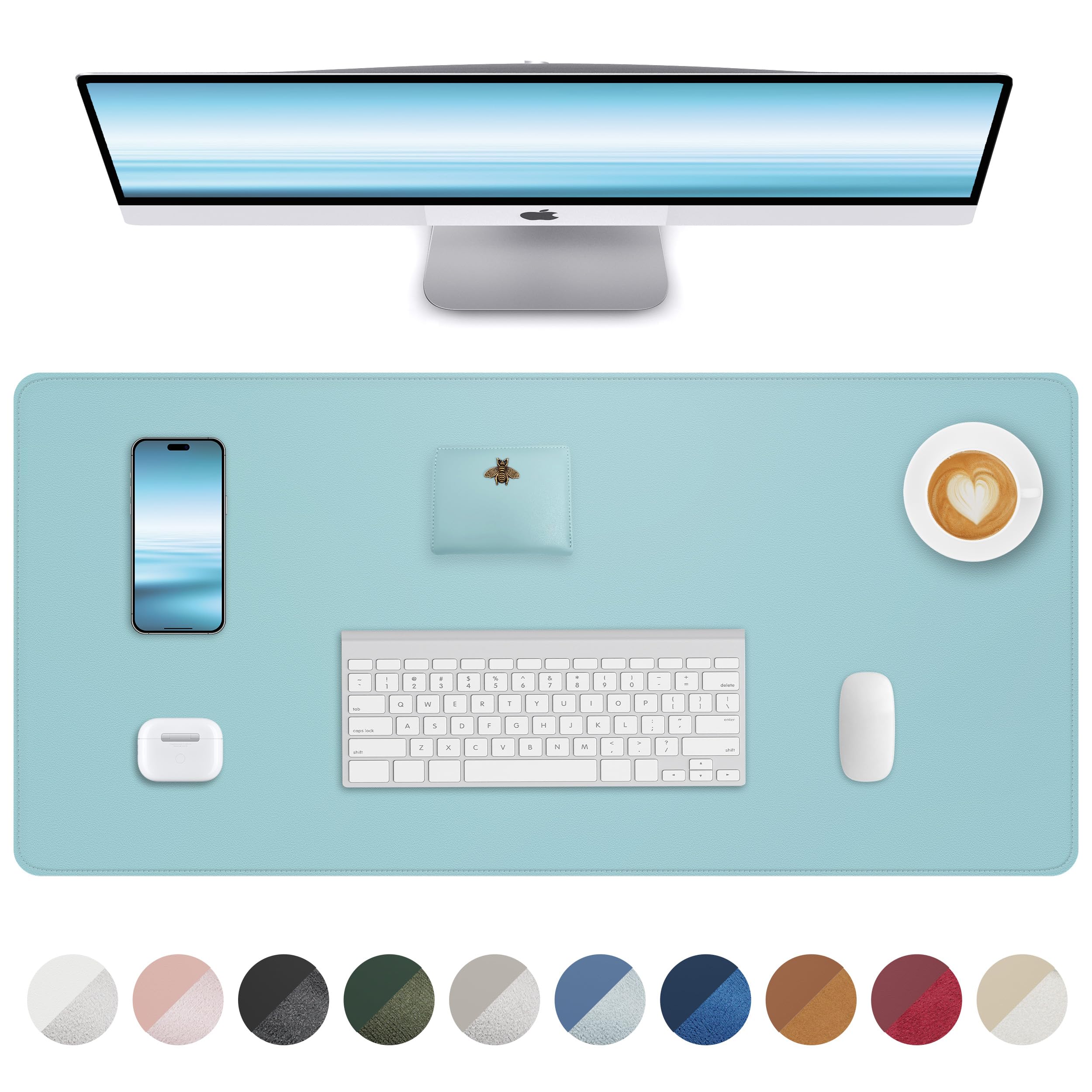 AFIING Large Desk Mat 55" x 24" - PU Leather Desk Pad Protector, Waterproof Non-Slip Extended Mouse Pad for Office Desk, Keyboard, Laptop and Home Workspace (Black)