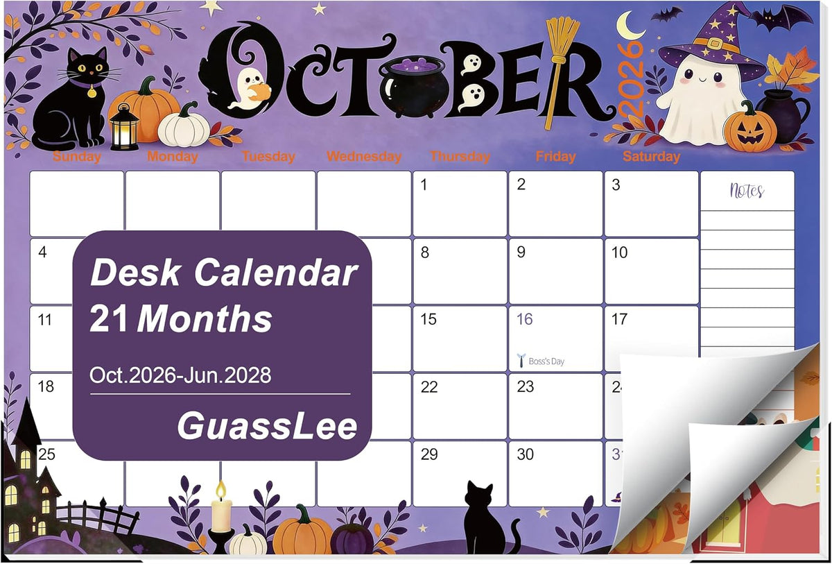GuassLee Desk Calendar 2027, 21 Month Oct 2026-Jun 2028, 17"x11.5"