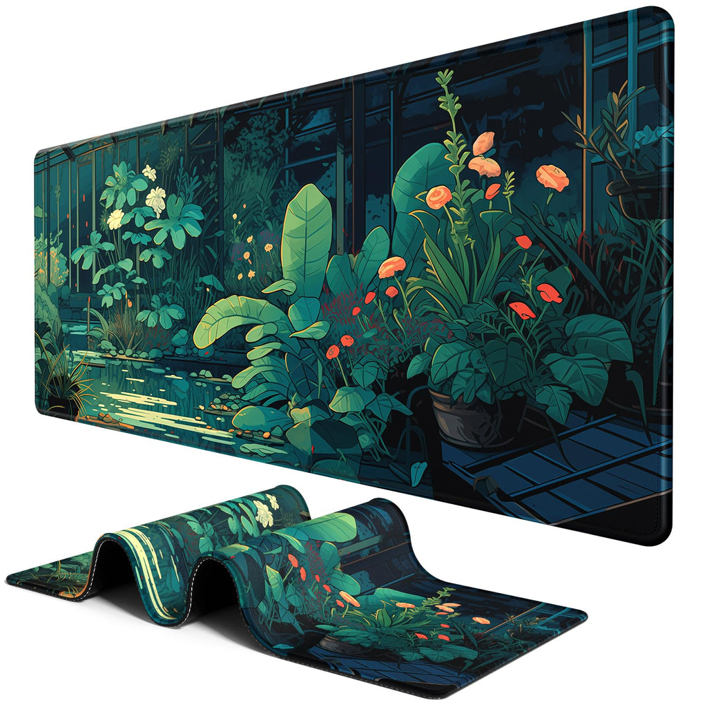 BOSOBO Extended Gaming Desk Mat, XXL Full Cover 31.5 x 11.8 Inches, Black Leopard Print