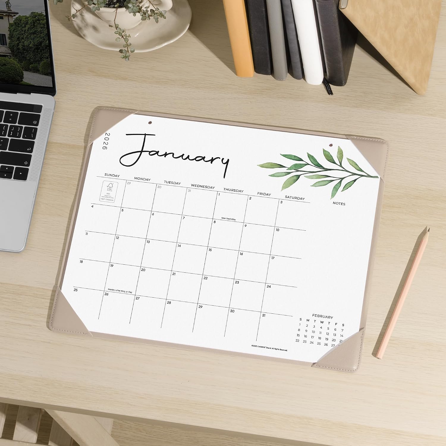 Cabbrix Desk Calendar 2026 with Desktop Mat, Aesthetic Desk Pad Calendar 15 x 12 Inch Covering July 2026 to June 2027, Desk Blotter Calendar for Home School and Office, Apricot