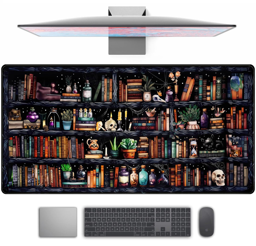 Desk Mat Forest Library Book Mouse Pad Big Desk Pad XXL Extended Gaming Large Mouse Pad for Desk Rubber Base Mousepad with Stitched Edges, Keyboard Mouse Mat for Work Game Office Home 31.5x15.7 in