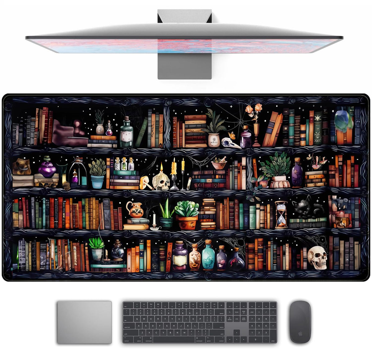 Desk Mat Forest Library Book Mouse Pad Big Desk Pad XXL Extended Gaming Large Mouse Pad for Desk Rubber Base Mousepad with Stitched Edges, Keyboard Mouse Mat for Work Game Office Home 31.5x15.7 in