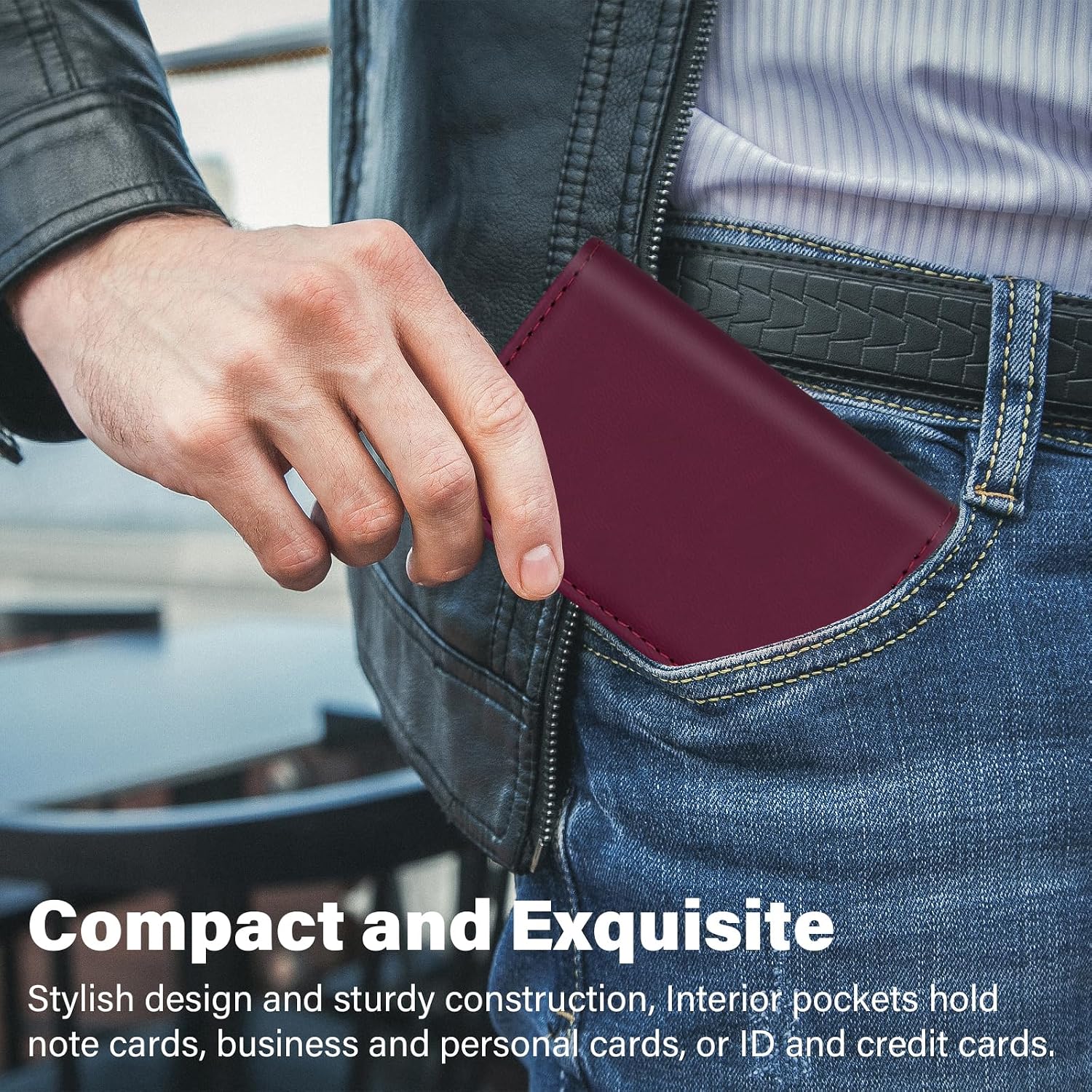 Business Credit Card Holders, Magnetic Sealing Anti Drop, PU Leather Debit Card Protector Organizer Case (Maroon Red)