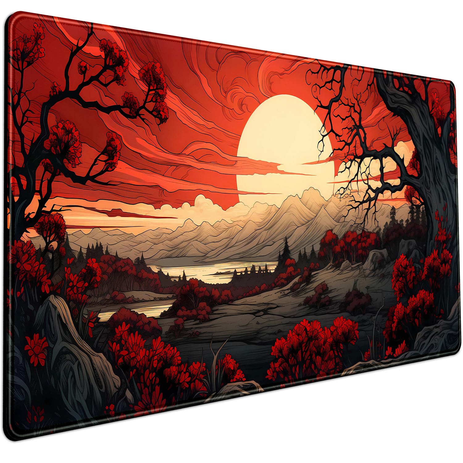 Black Vintage Desk Pad - Large Mouse Pad & Laptop Keyboard Mat - Non-Slip Base - 31.5 x 15.8 in - Gaming & Office Desk Decor