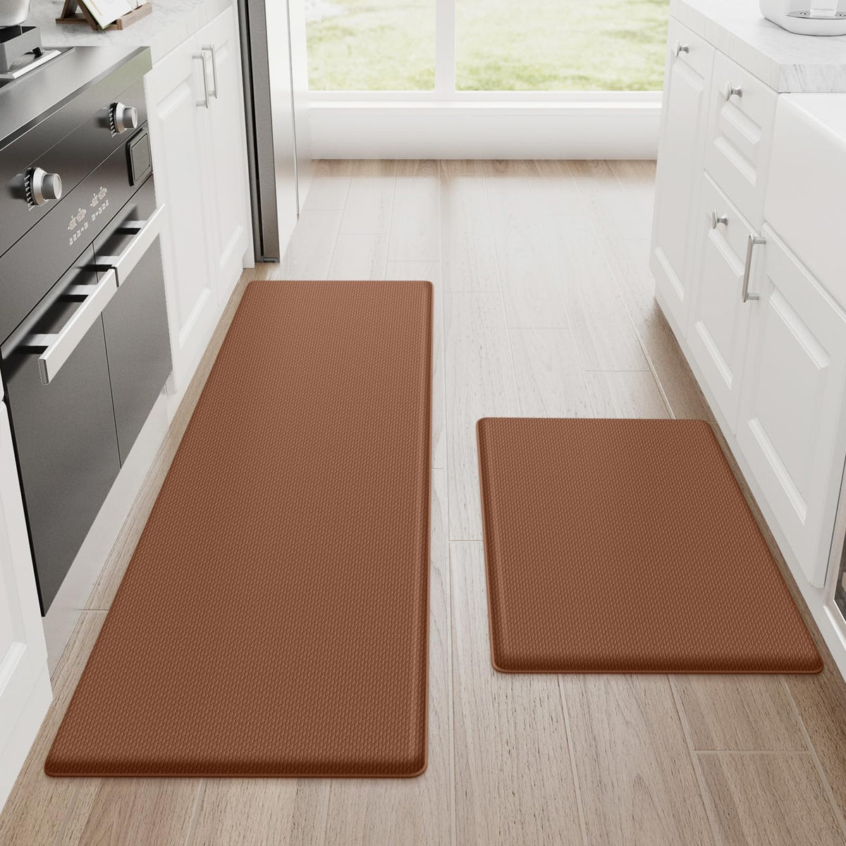 StepRite Kitchen Mats for Floor, 2-Piece Anti-Fatigue Kitchen Rugs, Black