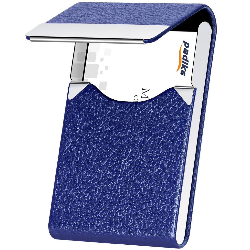 Padike PU Leather Business Card Holder for Women Slim Pocket Business Name Card Holder Stainless Steel Business Card Case with Magnetic Shut (Purple)
