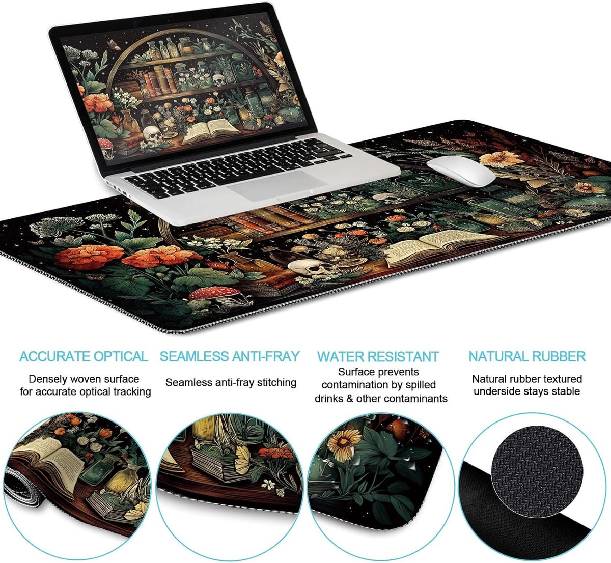 LIMKRIAN Goth Skull Mouse Pad Set Large Desk Mat for Desktop Decor