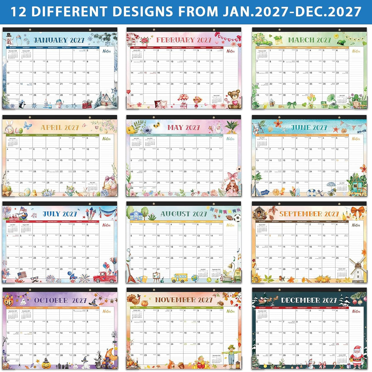 2027 Desk Calendar - 12 Monthly Large Desk/Wall Calendar, 17" x 12"