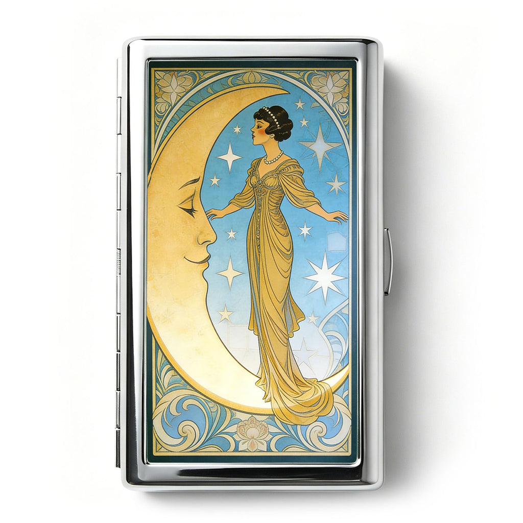 Vintage Art Deco Versatile Card & Cash Case, Slim Metal Wallet for Women Men Credit ID Business Cards (#A)