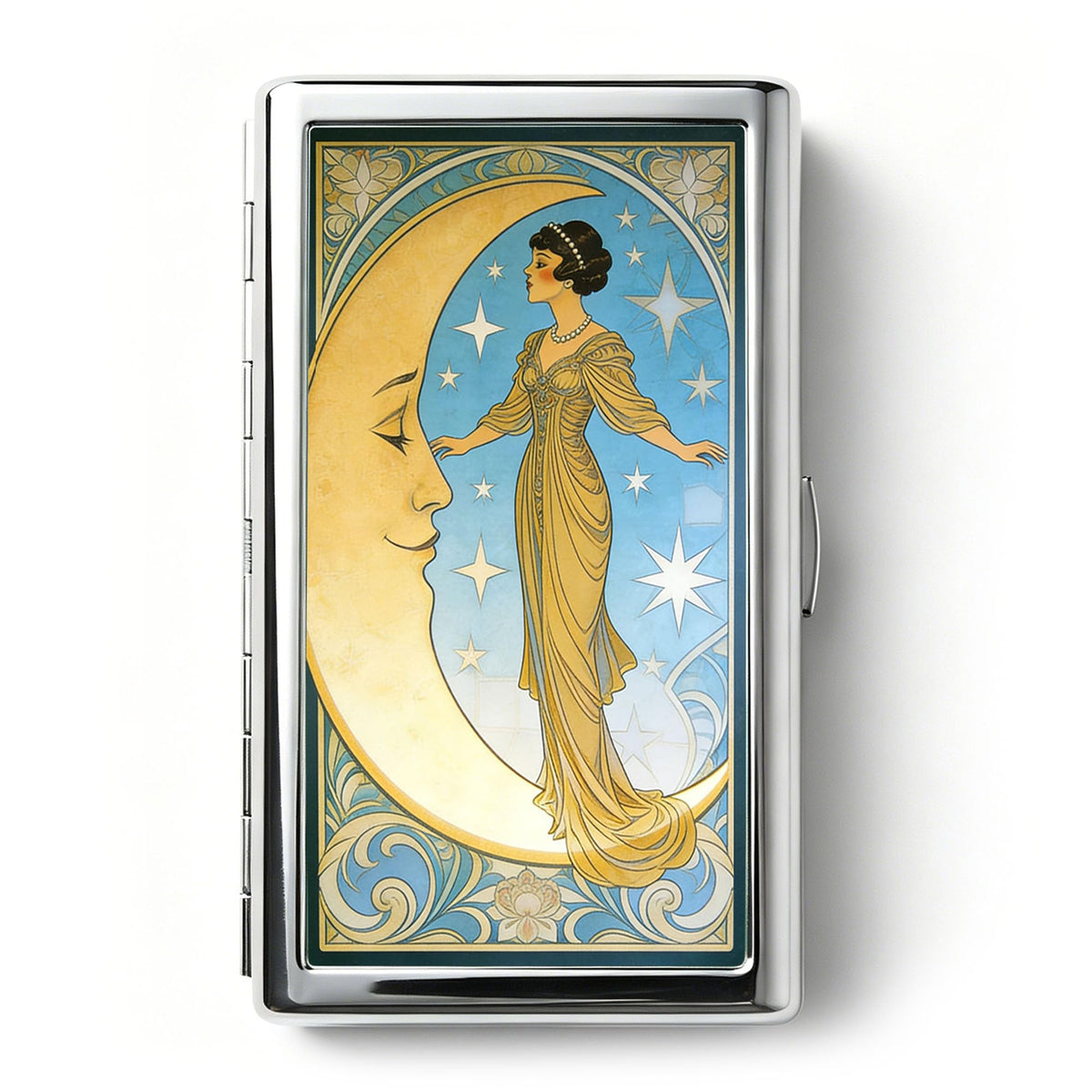 Vintage Art Deco Versatile Card & Cash Case, Slim Metal Wallet for Women Men Credit ID Business Cards (#A)