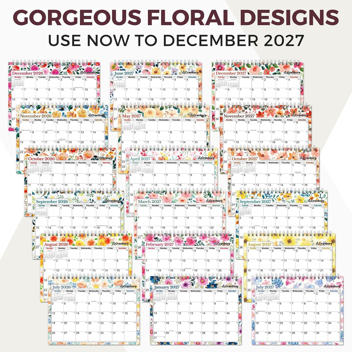 CRANBURY 2026-2027 Small Desk Calendar 8x6, Standing Flip Planner