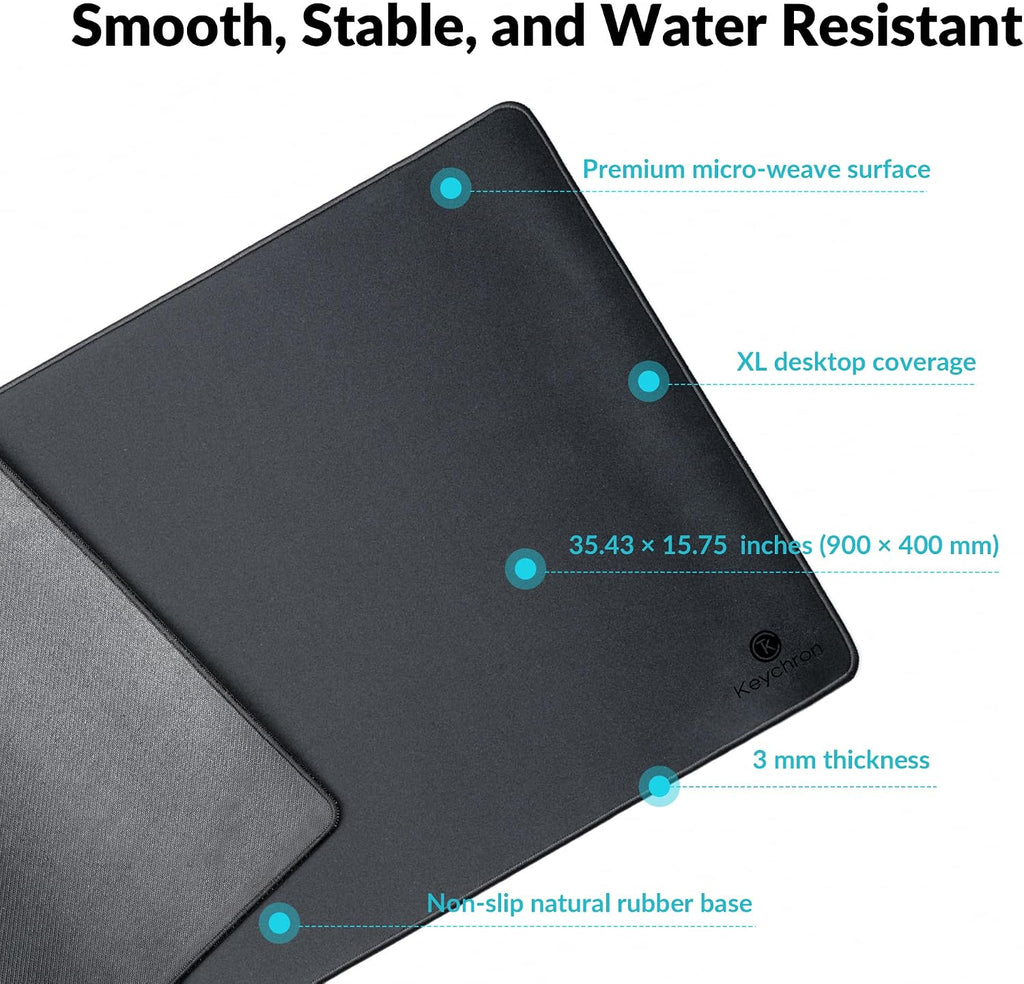 Keychron XL Gaming Mouse Pad Desk Mat, 35.4" × 15.7", Soft Micro-Weave Surface, Non-Slip Rubber Base, Anti-Fray Stitched Edges, Extended Large Mousepad for Gaming & Office – Black