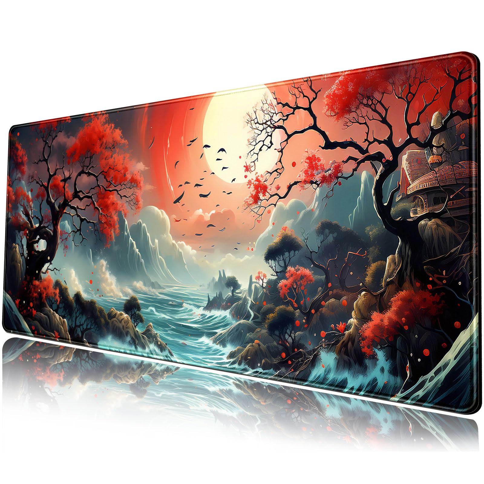 Dark Cottagecore Desk Mat Black Purple Flower XL Mouse Pad Large Gaming Mousepad Extended Vintage Aesthetic Desk Pad Keyboard Mouse Mat 31.5 x 11.8 in for Work Game Office Decor
