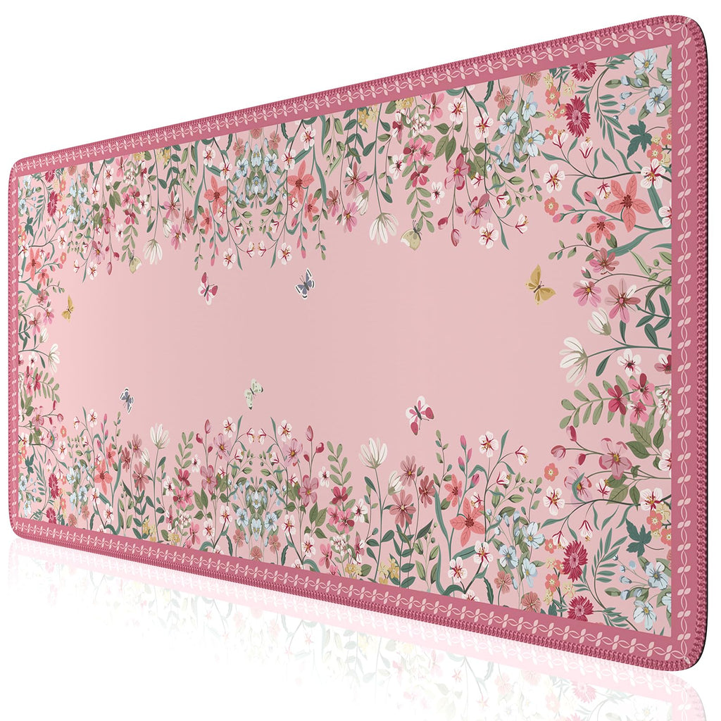 iCasso Desk Mat,Mouse Pad for Office Desk,35.4x15.7in,Pink Flowers