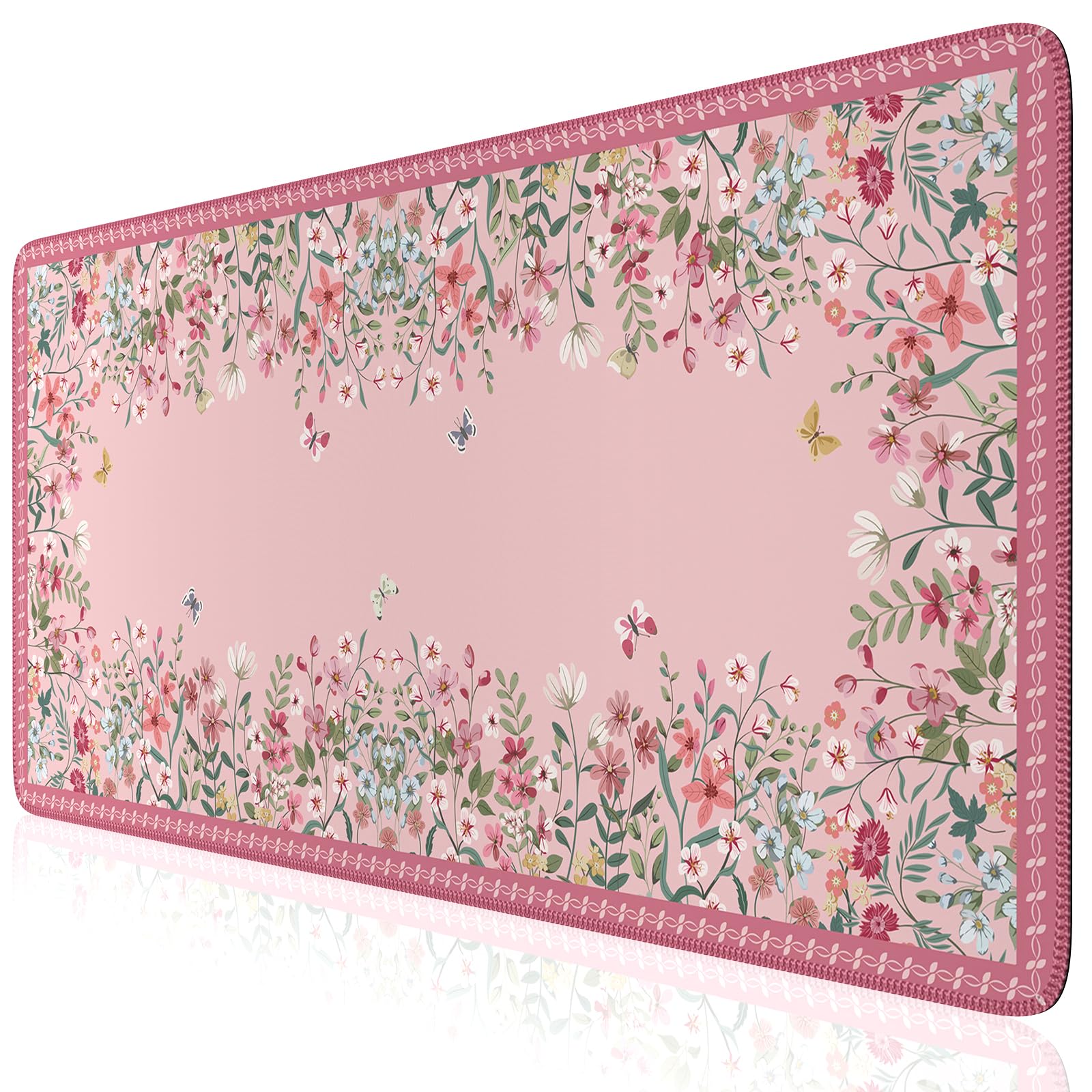 iCasso Desk Mat,Mouse Pad for Office Desk,35.4x15.7in,Pink Flowers