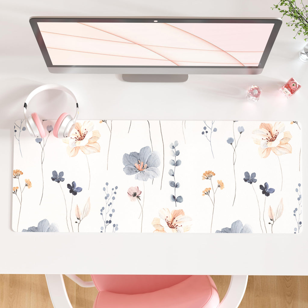 QIYI PU Leather Large Mouse Pad, Waterproof Desk Mat, 31.5" x 15.7", Peony