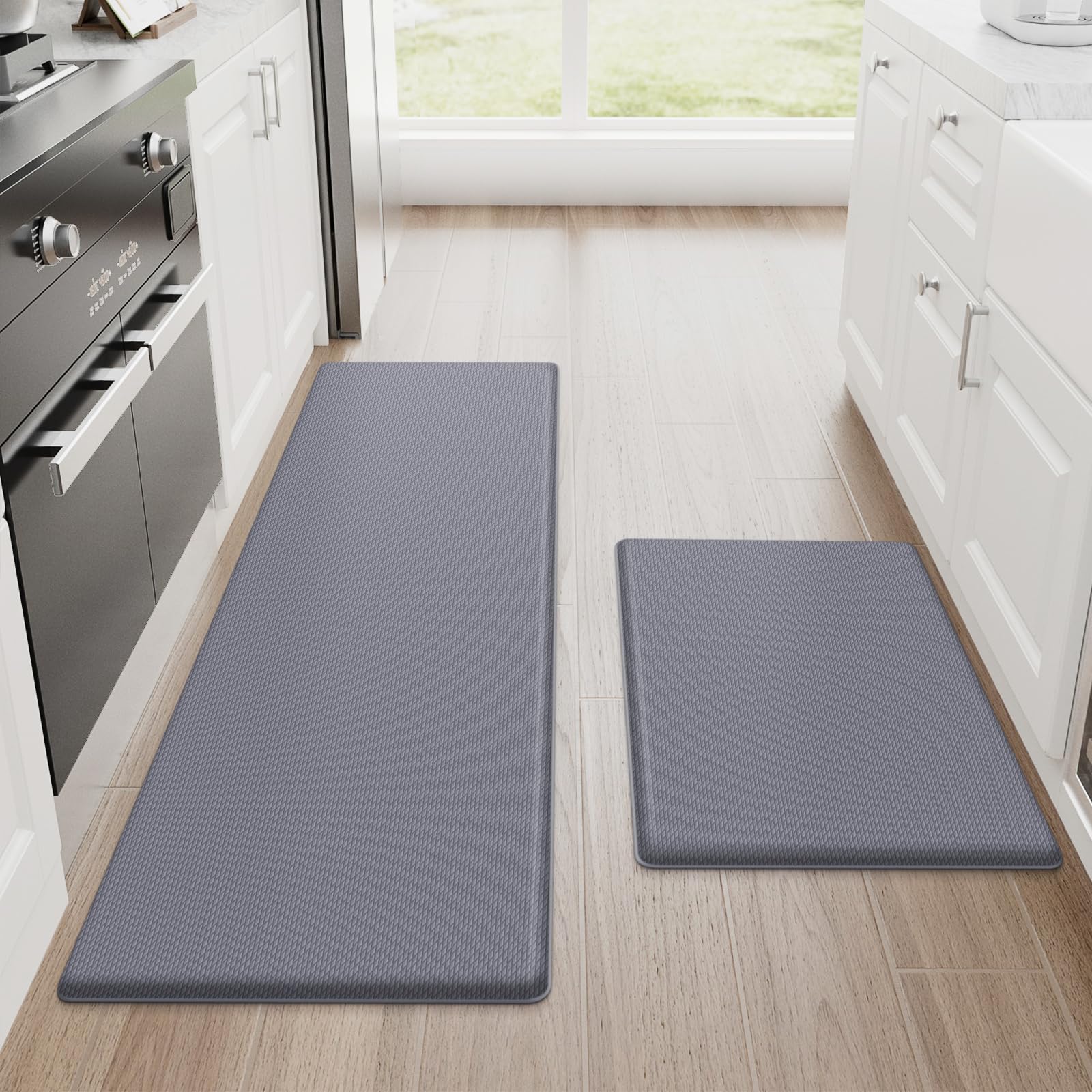 StepRite Kitchen Mats for Floor, 2-Piece Anti-Fatigue Kitchen Rugs, Black