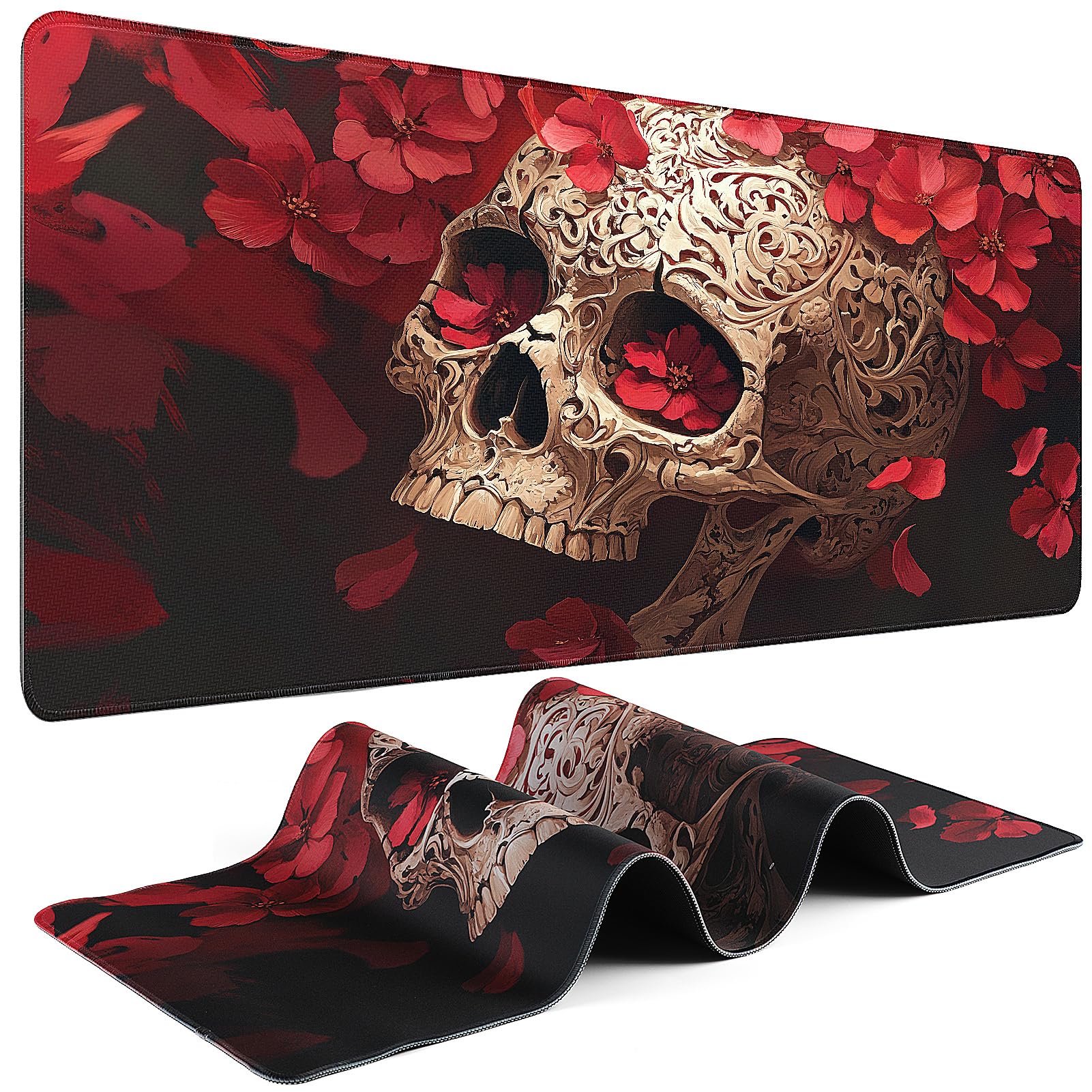 Mouse Pad Gaming - Desk Mat for Keyboard and Mouse - Kanagawa Large Mouse Pad for Desk, Japanese Sea Wave Mousepad (31.5 x 11.8inch) with Non-Slip Base, Desks Pad Mat for Game, Office and Home