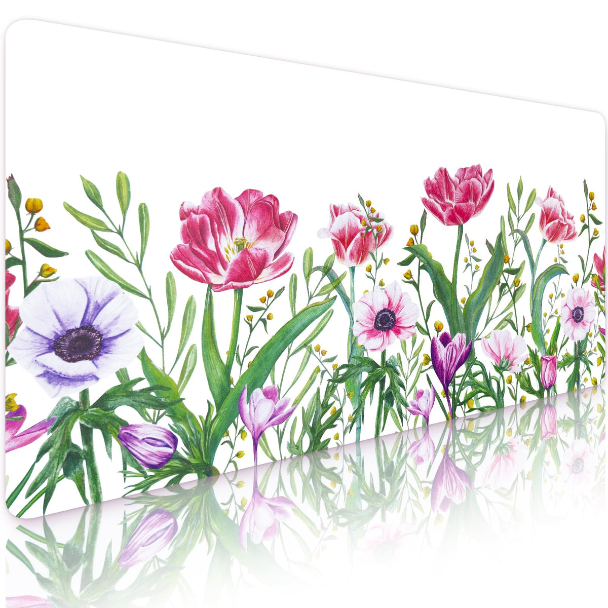 Bloss Pink Floral Desk Mat Cute, Leather Desk Pad, 31.5 x 15.7 Inch