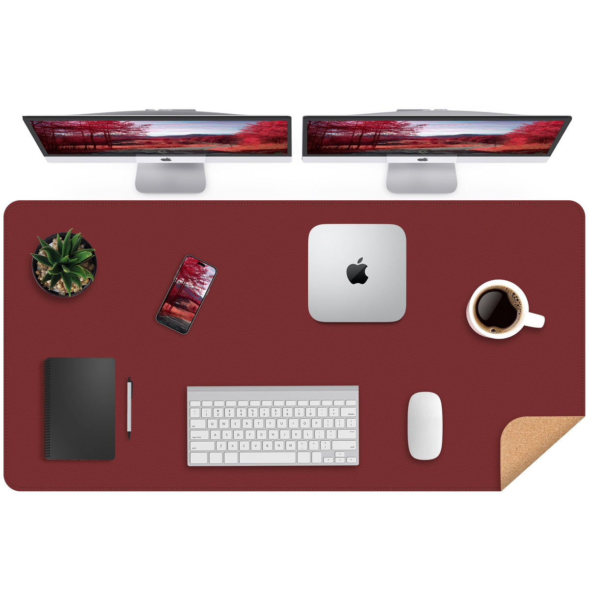 AFIING Desk Mat 35.4" x 17", Cork & PU Leather Desk Pad, Black