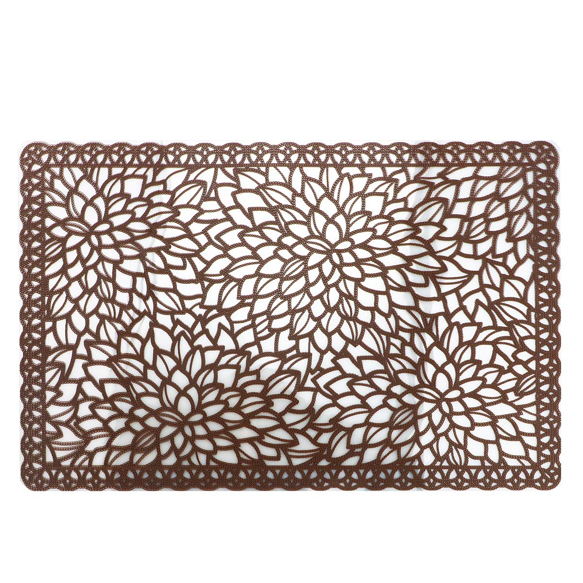 Place Mats PVC Set of 6, Table Placemats Set of 6 PVC Table Mats Natural Color (6 pcs, Red Leaves)