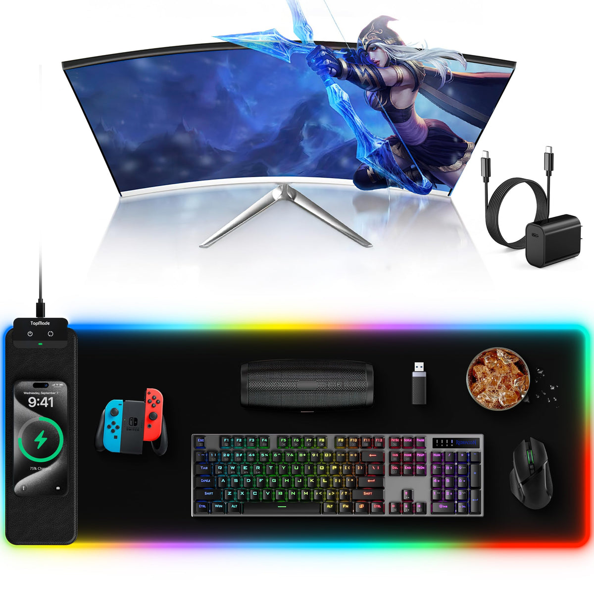 TopMade Wireless Charging Mouse Pad, 31.5"x15.75" XXL Large Desk Pad