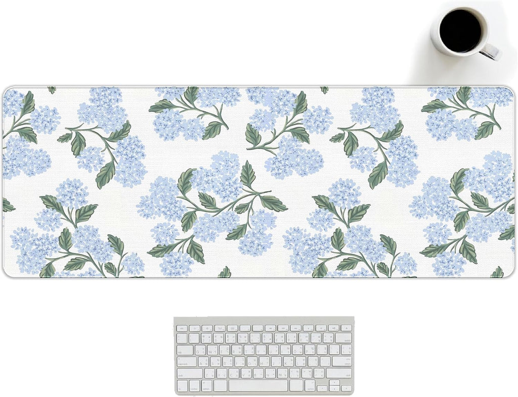 UTELKA Blue Desk Mat, Flroal Desk Matt for Desktop Mouse Pad 31.5x11.8