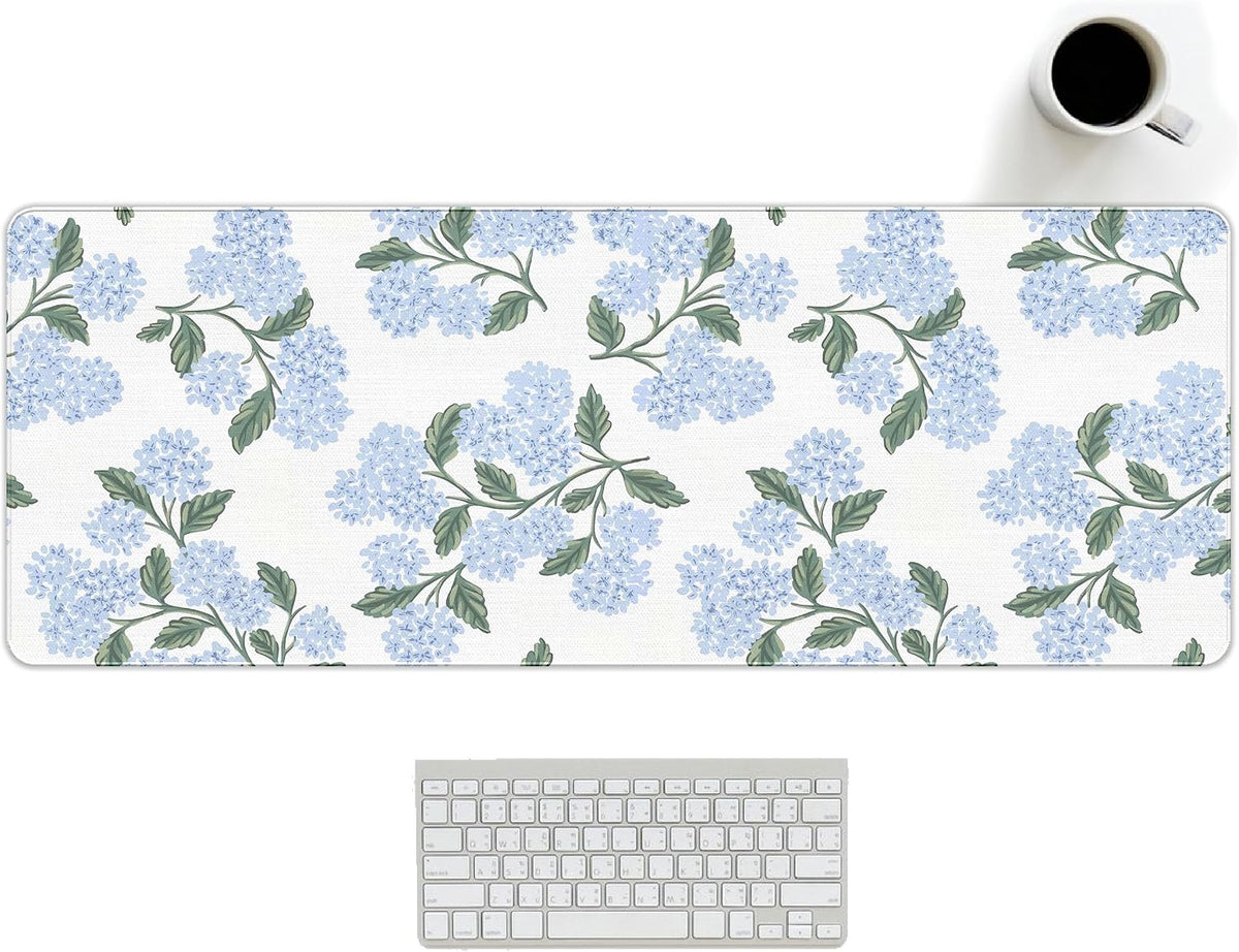 UTELKA Blue Desk Mat, Flroal Desk Matt for Desktop Mouse Pad 31.5x11.8