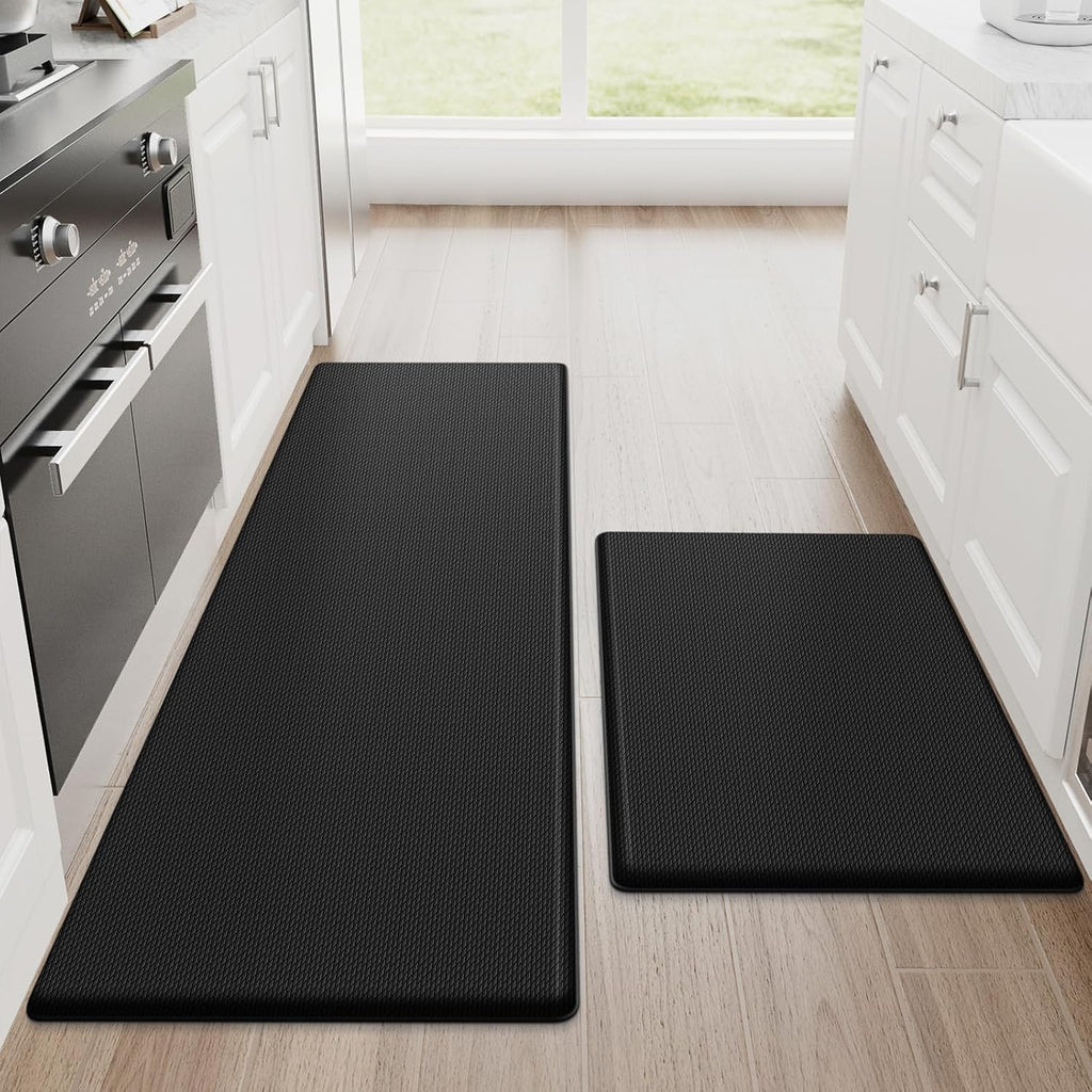 StepRite Kitchen Mats for Floor, 2-Piece Anti-Fatigue Kitchen Rugs, Black