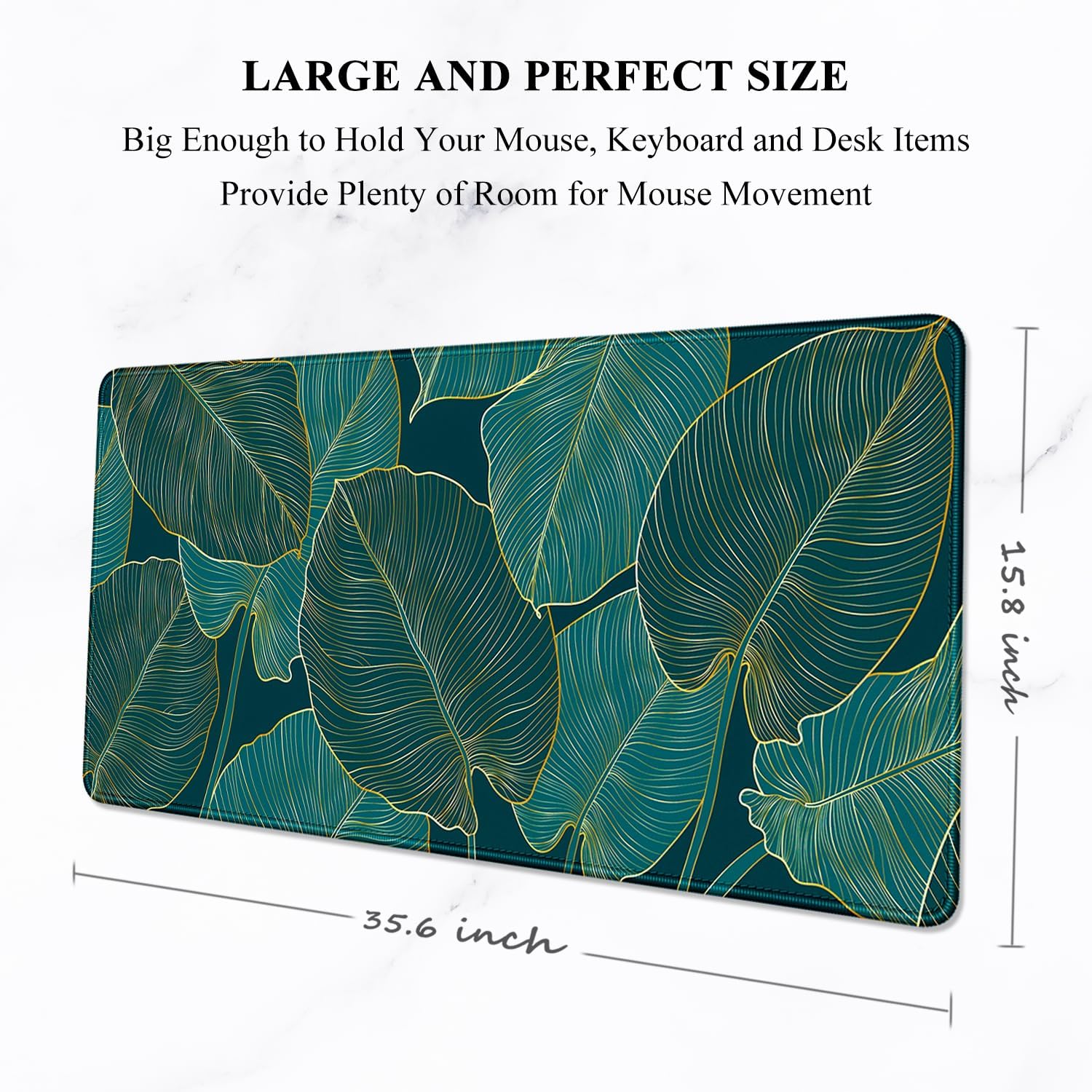 Auhoahsil Desk Mat, Ultra Large Mouse Pad, XXL Gaming Mousepad, Green Tropical Leaves Deskpad, Big Extended Full Size Mouse Pad, Desktop Desk Matt for Keyboard, Laptop & Computer, 35.5 x 15.7 in