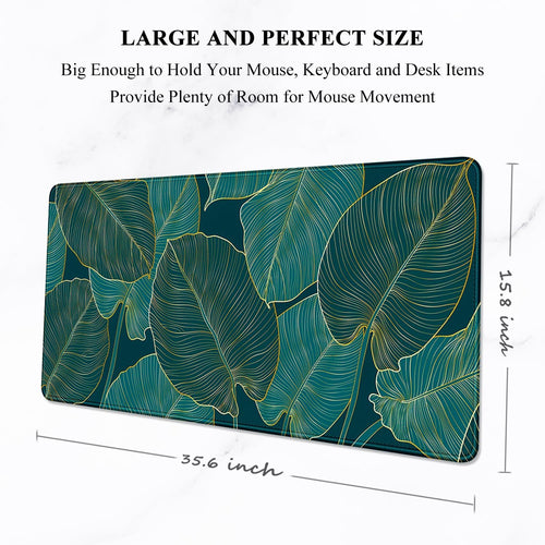 Auhoahsil Desk Mat, Ultra Large Mouse Pad, XXL Gaming Mousepad, Green Tropical Leaves Deskpad, Big Extended Full Size Mouse Pad, Desktop Desk Matt for Keyboard, Laptop & Computer, 35.5 x 15.7 in