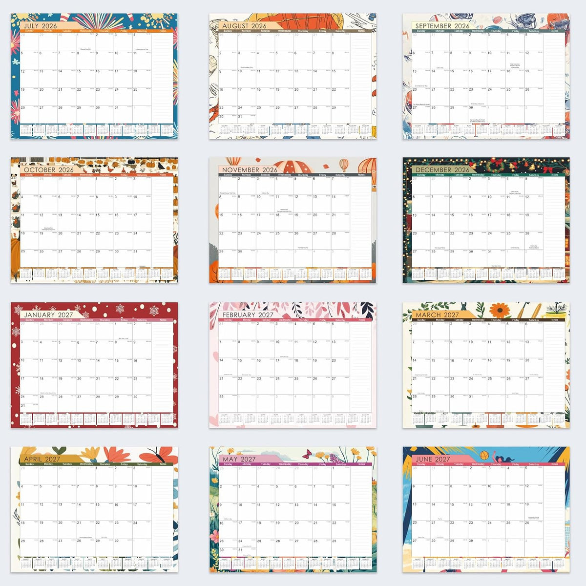 Large Desk Calendar 2026-2027,Jul 2026-Dec 2027,Gannyfer 18-Month Calendar