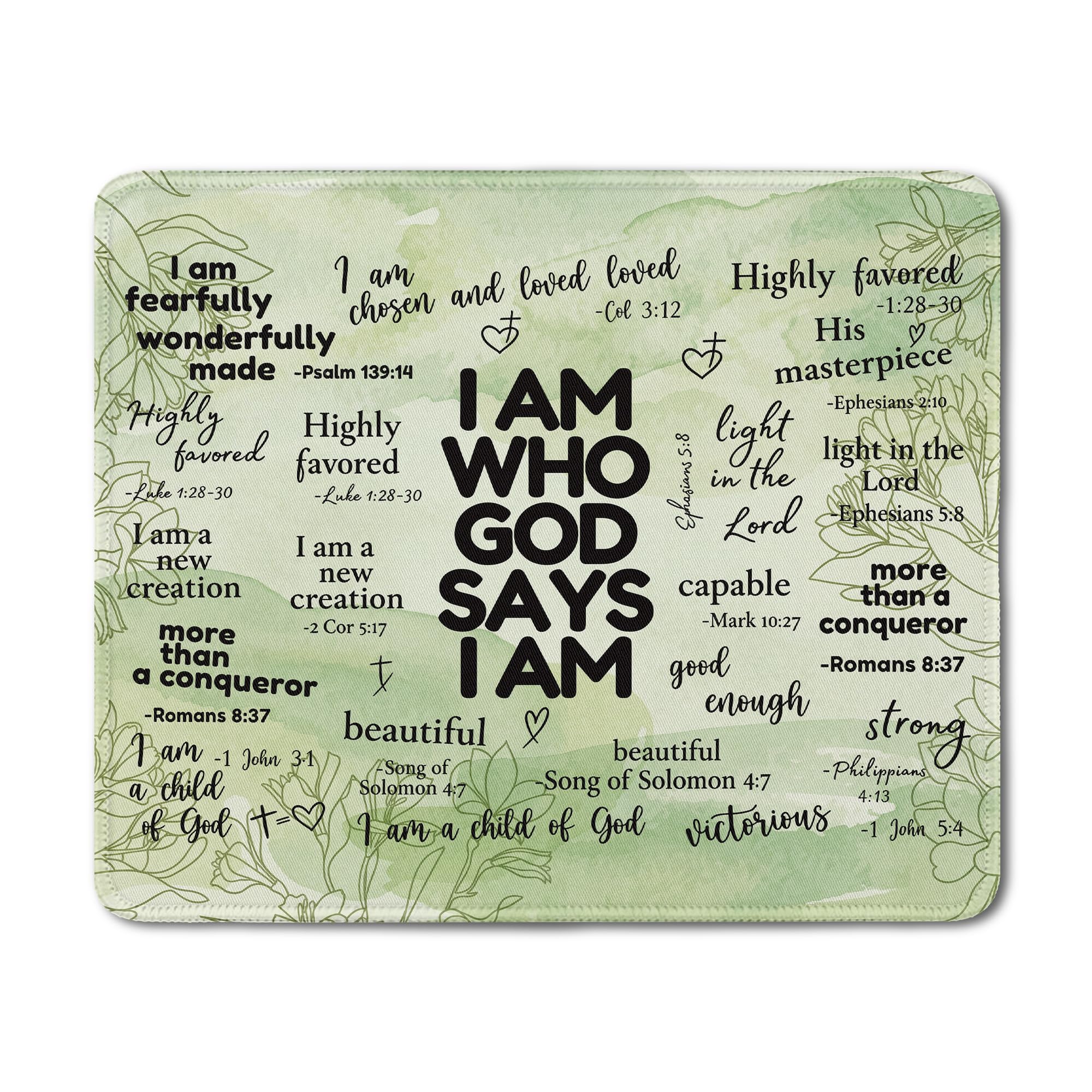 Inspirational Christian God Says I Am Mouse Pad, Minimalist Boho Floral Bible Verse Affirmation Mouse Pads Mousepad for Home Office Dorm Computers Laptop Supplies Desk Accessories, 9.5x7.9 Inch