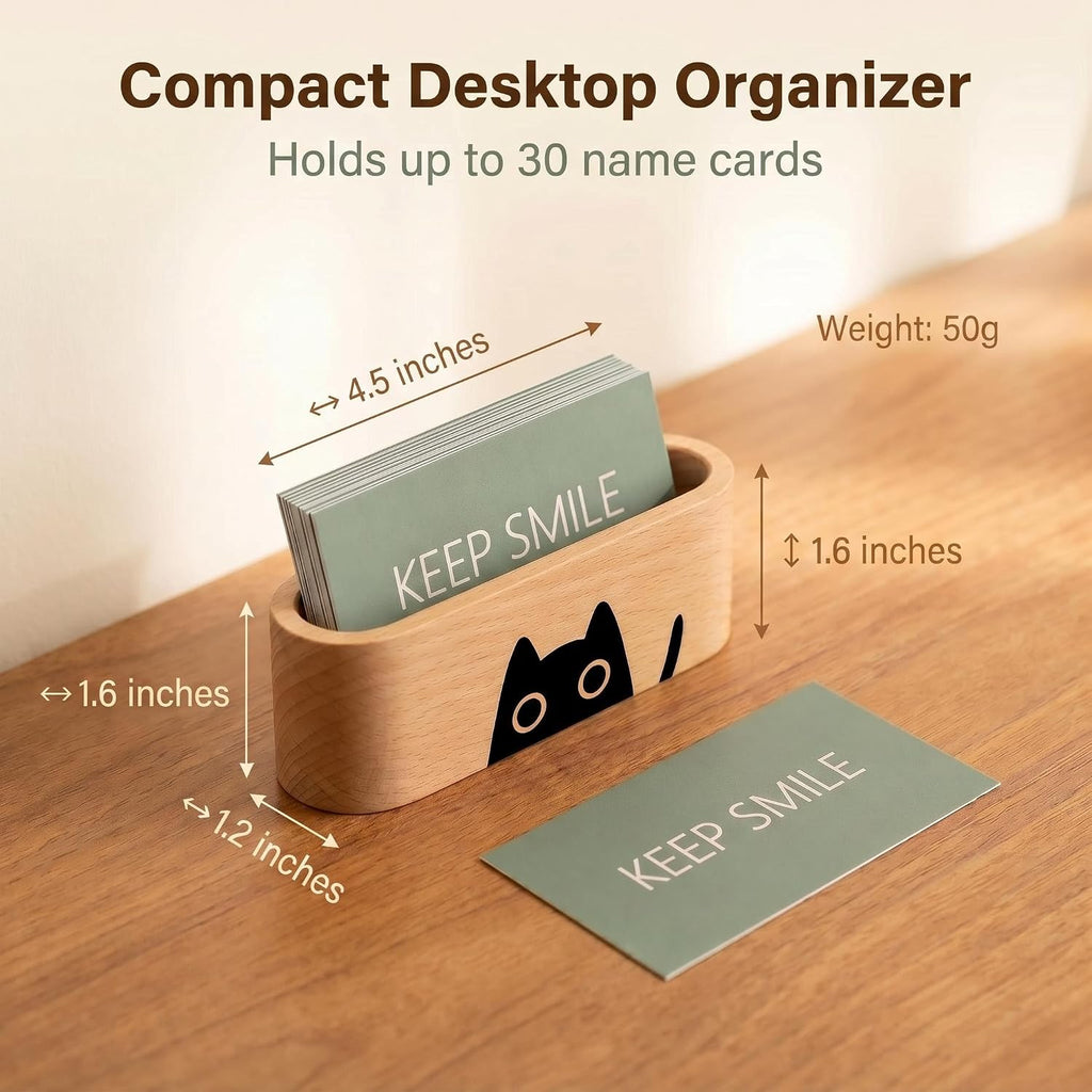 Natural Wooden Name Card Holder Wood Business Card Holder Office Desktop Card Display Stands Cat Pattern Cute